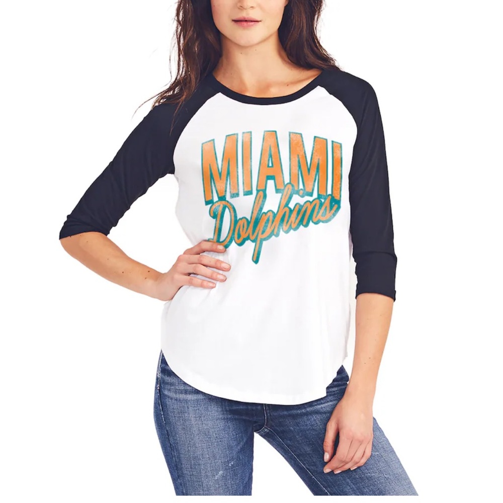 Junk Food White/Black Miami Dolphins Vintage 3/4-Sleeve Raglan T-Shirt SZ Small
